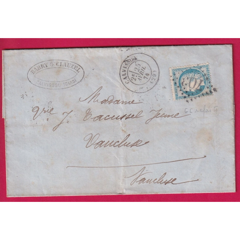 N°60 GC REFAIT 703 CALVISSON GARD POUR VAUCLUSE LETTRE COVER