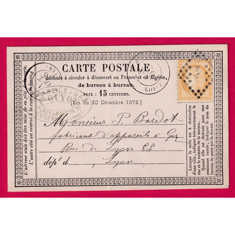 N°55 LOSANGE EVIDE ST ETIENNE LOIRE CAD TYPE 18 POUR LYON RHONE CARTE PRECURSEUR LETTRE COVER