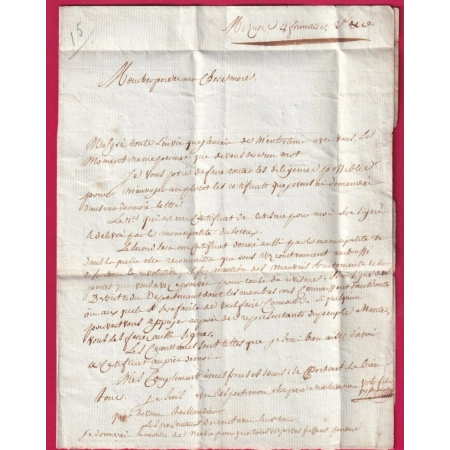 MARQUE 72 MANTES UTILISEE EN DEBOURSE 1793 DEPART MEZIERES ARDENNES POUR NANTES LETTRE COVER