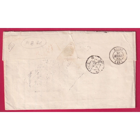RARE CACHET ENTREE PRUSSE 4 BOUZONVILLE 4 MOSELLE POUR REIMS  DEPART BRUXELLE BELGIQUE 1853 LETTRE COVER