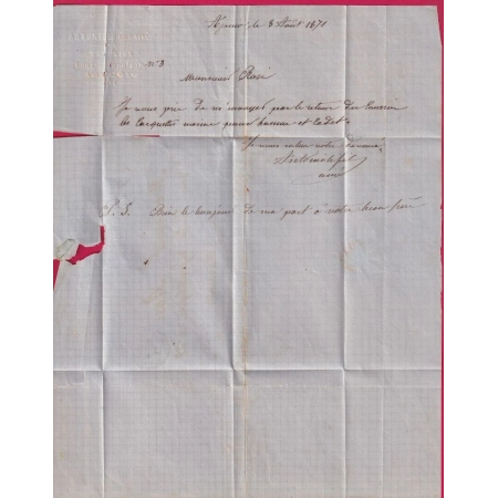N°37 CAD AJACCIO BATEAU A VAPEUR POUR MARSEILLE 1871 LETTRE COVER