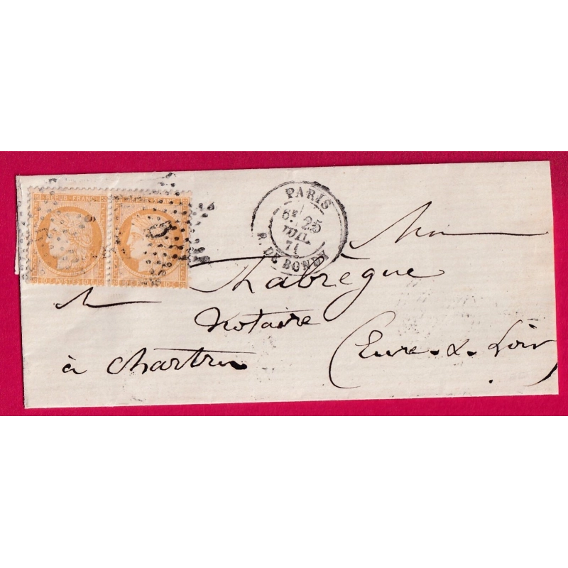 N°36 PAIRE PARIS ETOILE 5 VARIETE 5 CASSE R DE BONDY 25 JUILLET 1871 POUR CHARTRES EURE ET LOIRE LETTRE COVER