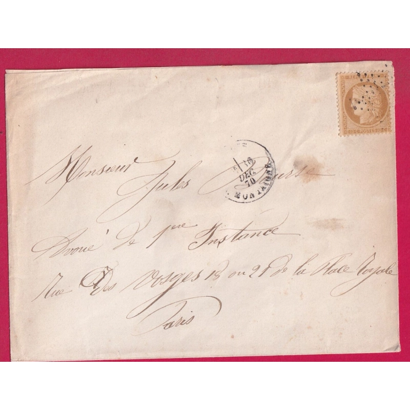 GUERRE SIEGE DE PARIS N°36 ETOILE R MONTAIGNE POUR PARIS 30 DEC 1870 LETTRE COVER