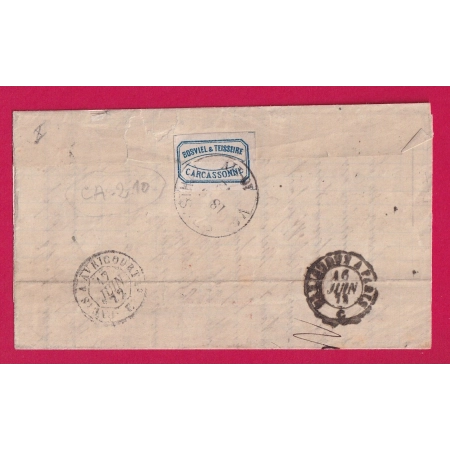 N°60 GC CARCASSONNE AUDE CACHET 25C CONFIRMATION DU TIMBRE TAXE 3 ALLEMANDE VALLERYSTHAL MOSELLE ALLEMAGNE LETTRE COVER