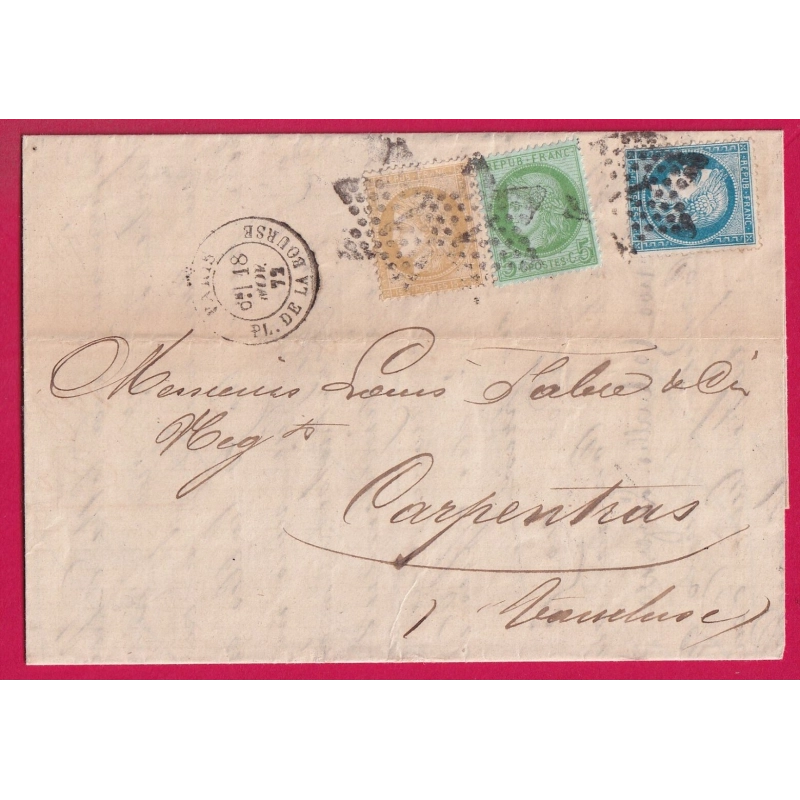 AFFRANCHISSEMENT TRICOLORE N° 53 59 60 PARIS ETOILE 1 PL DE LA BOURSE POUR CARPENTRAS VAUCLUSE LETTRE COVER
