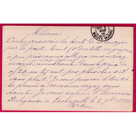 ENTIER SAGE 10C JUZENNECOURT BOITE RURALE ST SAVINIEN LA CHAPELLE 1886 POUR CHAUMONT LETTRE COVER