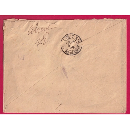 N°90 X3 109 X2 LILLE ESQUERME 1898 LETTRE RECOMMANDE POUR BOULOGNE SUR MER COVER