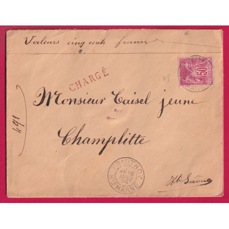 N°98 PRAUTHOY HAUTE MARNE 1894 POUR CHAMPLITTE LETTRE CHARGE COVER