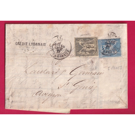 N°72 78 LYON LETTRE 5 PORTS POUR ST GENIEZ AVEYRON LETTRE COVER