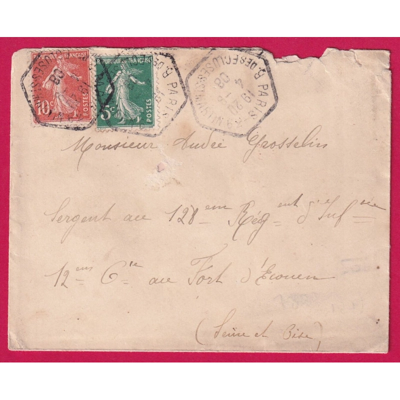 N°137 138 PARIS LEVEE EXCEPTIONNELLE R DES ECLUSES ST MARTIN POUR ECOUEN SEINE ET OISE 1908 LETTRE COVER