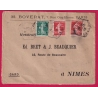 N°137 138 X2 PARIS LEVEE EXCEPTIONNELLE DOUBLE PORT PARIS DEPART POUR NIMES 1908 LETTRE COVER