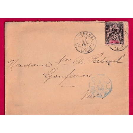 TYPE GROUPE SENEGAL ST LOUIS 1896 AMBULANT MARITIME LIGNE J PAQUEBOT FRANCAIS N°3 POUR GONFARON VAR LETTRE COVER