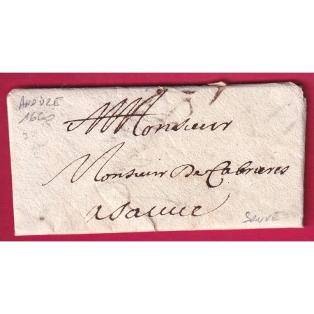 LETTRE DE ANDUZE GARD DE 1660 POUR SAUVE  LETTRE COVER