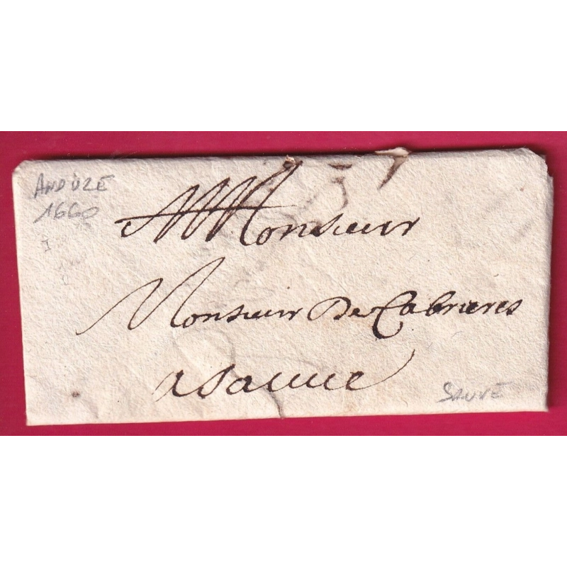 LETTRE DE ANDUZE GARD DE 1660 POUR SAUVE  LETTRE COVER