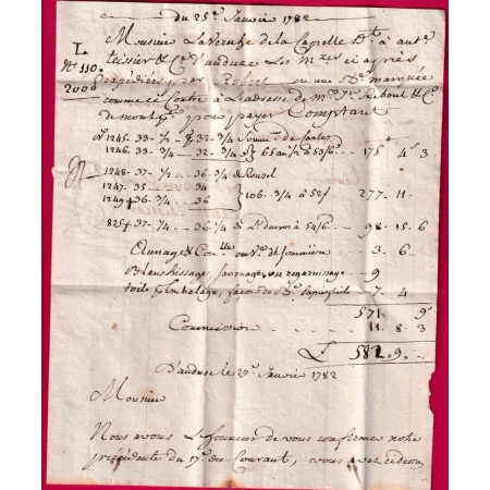 MARQUE MANUSCRIT ANDUZE 1782 POUR FIGEAC LOT INDICE 12 LETTRE COVER