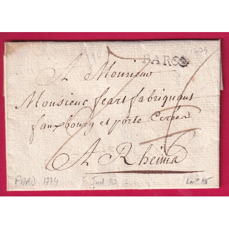 MARQUE PARIS INFINI LENAIN N°15 1774 POUR REIMS MARNE LETTRE COVER