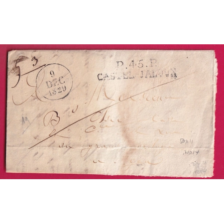 MARQUE P45P CASTELJALOUX LOT ET GARONNE POUR AGEN 1829 INDICE 14 LETTRE COVER FRANCE