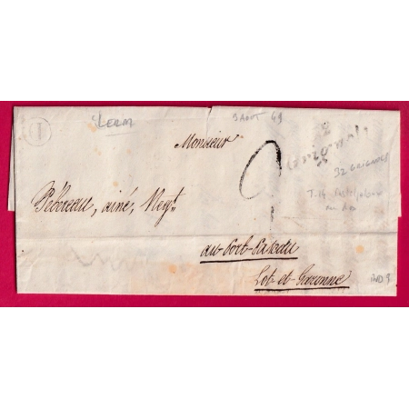 CURSIVE 32 GRIGNOLS GIRONDE 1849 BOITE RURALE D LERM POUR PORT DE PASCAU LOT ET GARONNE LETTRE COVER FRANCE