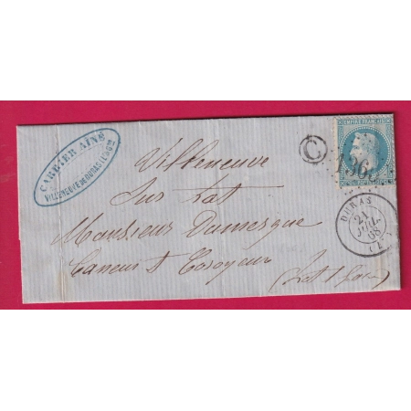 N°29 GC 1365 DURAS LOT ET GARONNE BOITE RURALE C VILLENEUVE DE DURAS POUR VILLENEUVE SUR LOT LETTRE