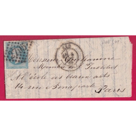 TENTATIVE ENTREE SIEGE DE PARIS N°29 GC 2795 PAU BASSES PYRENEES 5 OCT 1870 POUR PARIS LETTRE COVER