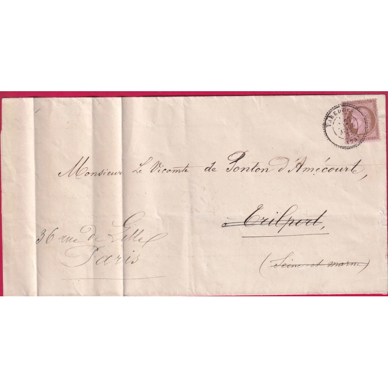 N°58 CAD TYPE 24 VAREDDE SEINE ET MARNE POUR TRILPORT REXP PARIS LETTRE COVER