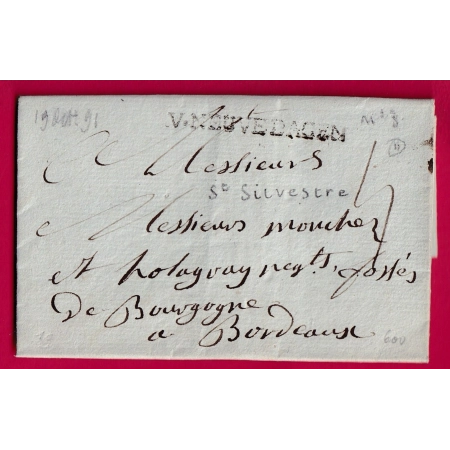 MARQUE VILLENEUVE D'AGEN LOT ET GARONNE 1791 LENAIN N°3 INDICE 11 TEXTE ST SILVESTRE POUR BORDEAUX LETTRE COVER FRANCE