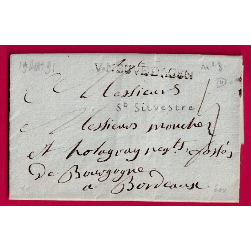 MARQUE VILLENEUVE D'AGEN LOT ET GARONNE 1791 LENAIN N°3 INDICE 11 TEXTE ST SILVESTRE POUR BORDEAUX LETTRE COVER FRANCE