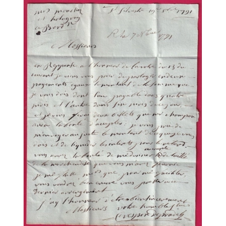 MARQUE VILLENEUVE D'AGEN LOT ET GARONNE 1791 LENAIN N°3 INDICE 11 TEXTE ST SILVESTRE POUR BORDEAUX LETTRE COVER FRANCE