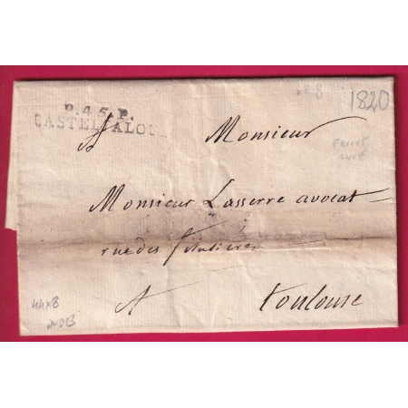 MARQUE P45P CASTELJALOUX LOT ET GARONNE 1820 44X8 POUR TOULOUSE INDICE 13 LETTRE COVER FRANCE