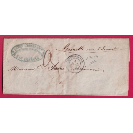 1ER JOUR TARIF 1 JUILLET 1854 DE LA TAXE A 30C POUR LETTRE NON AFFRANCHIE ST CHAMOND LOIRE POUR GRENOBLE ARRIVE 2 LETTRE