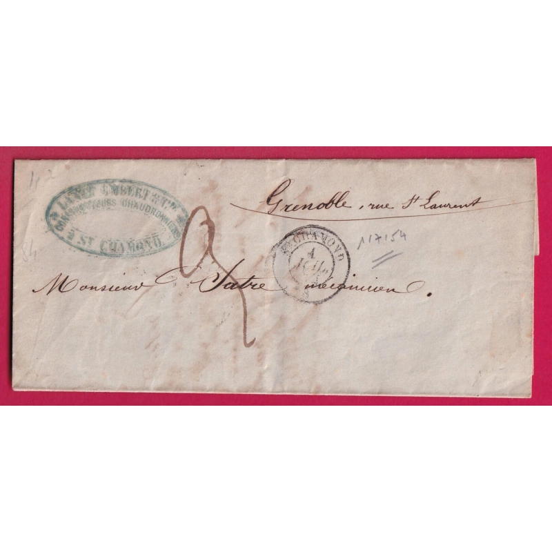 1ER JOUR TARIF 1 JUILLET 1854 DE LA TAXE A 30C POUR LETTRE NON AFFRANCHIE ST CHAMOND LOIRE POUR GRENOBLE ARRIVE 2 LETTRE