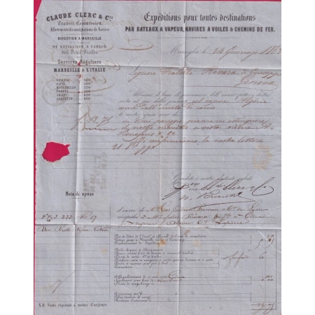 N°23 FRANCIA VIA DI MARE OBLITERATION ITALIENNE MARSEILLE POUR GENOVA ITALIE 1863 LETTRE COVER