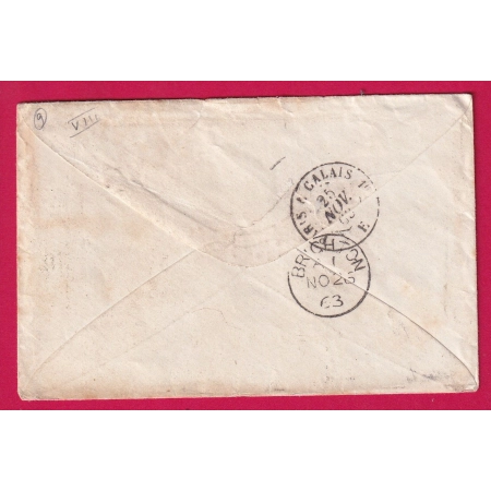 N°22 PAIRE GC 1252 CUISE LA MOTTE OISE CAD TYPE 22 POUR BRIGHTON ANGLETERRE 1863 LETTRE COVER