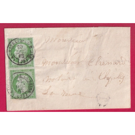 N°12 PAIRE CAD TYPE 15 LA CHAPELLE LA REINE SEINE ET MARNE 1862 LETTRE LOCALE POUR LA CHAPELLE LA REINE LETTRE COVER