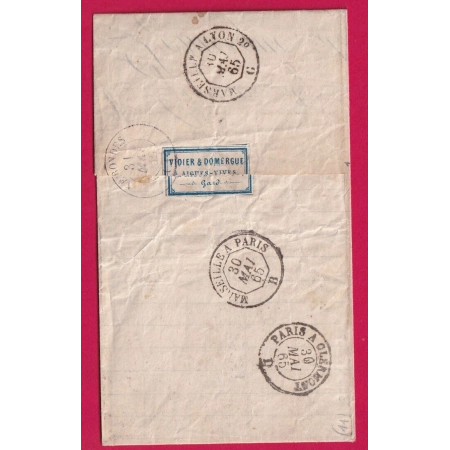 N°22 GC 4549 AIGUES VIVES GARD CAD TYPE 22 POUR NERONDES CHER INDICE 13 LETTRE COVER ETIQUETTE PUB AU DOS