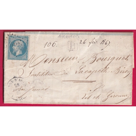 N°22 GC 3991 TOURNON D'AGENAIS LOT ET GARONNE BOITE URBAINE B MASQUIERES POUR LACAPELLE BIRON LETTRE COVER
