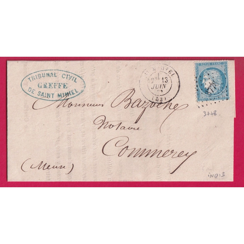 N°60 PC DU GC 3778 ST MIHIEL MEUSE POUR COMMERCY INDICE 13 LETTRE COVER