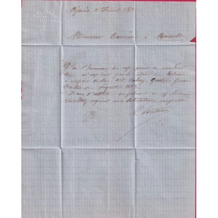 N°60 AJACCIO BATEAU A VAPEUR CORSE 1873 POUR MARSEILLE LETTRE COVER