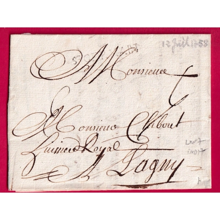 MARQUE ST GERMAIN EN LAYE SEINE ET OISE LENAIN N°7 1758 INDICE 17 POUR LAGNY LETTRE COVER FRANCE