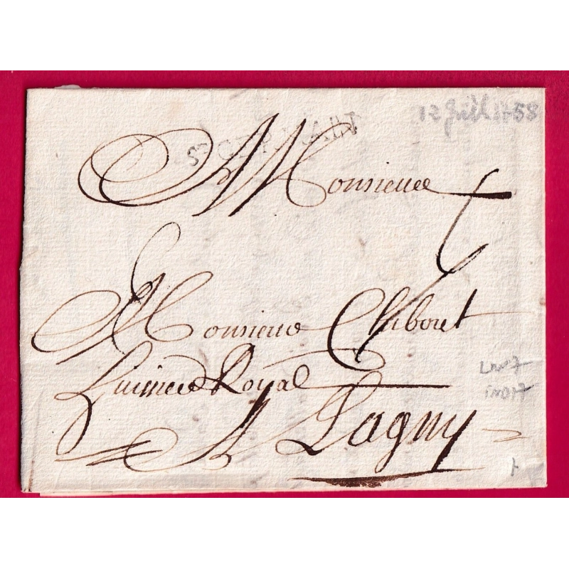 MARQUE ST GERMAIN EN LAYE SEINE ET OISE LENAIN N°7 1758 INDICE 17 POUR LAGNY LETTRE COVER FRANCE