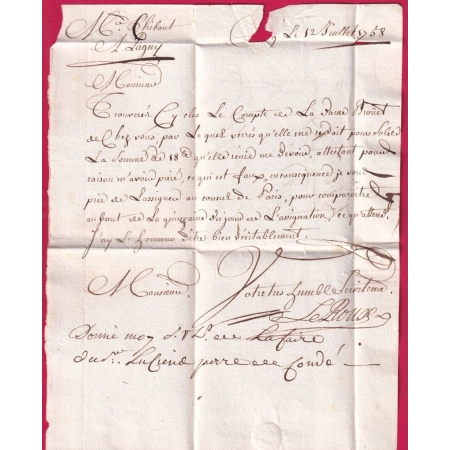 MARQUE ST GERMAIN EN LAYE SEINE ET OISE LENAIN N°7 1758 INDICE 17 POUR LAGNY LETTRE COVER FRANCE