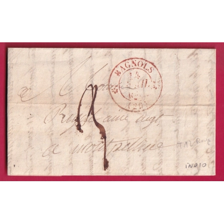 CAD TYPE 12 EN ROUGE BAGNOLS GARD 1831 POUR MONTPELLIER HERAULT LETTRE COVER FRANCE