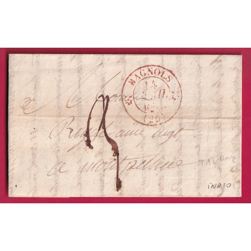 CAD TYPE 12 EN ROUGE BAGNOLS GARD 1831 POUR MONTPELLIER HERAULT LETTRE COVER FRANCE