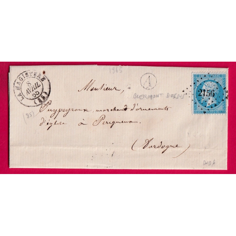 N°22 PC DU GC 2156 LA MAGISTERE TARN ET GARONNE BOITE RURALE A CLERMONT DESSUS LETTRE COVER FRANCE