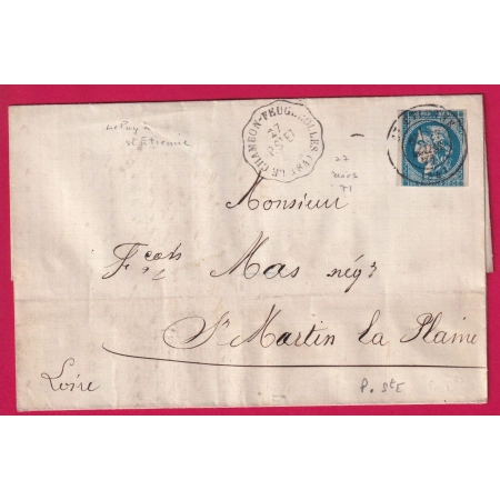 N°46B CAD TYPE 17 ST ETIENNE LOIRE CONVOYEUR STATION LE CHAMBON FEUGEROLLES LOIRE POUR ST MARTIN LA PLAINE LETTRE COVER