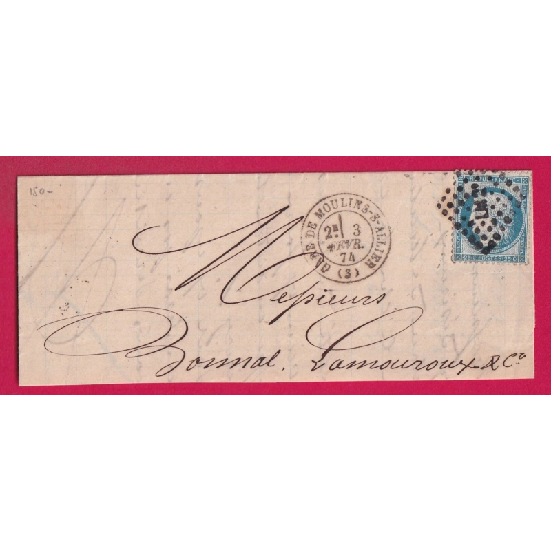 N°60 CAD GARE DE MOULINS ALLIER AU CONVOYEUR STATION ST. GERAND LE PUY + VILLENEUVE SUR ALLIER LETTRE COVER