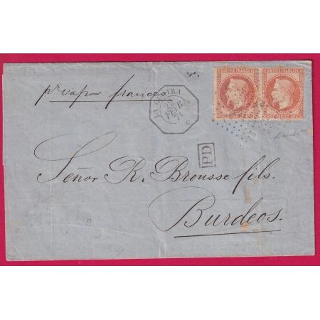 N°31 X2 CACHET CONSULAIRE LA GUAYRA VENEZUELA LOSANGE ANCRE POUR BORDEAUX LA GUAIRA LETTRE COVER