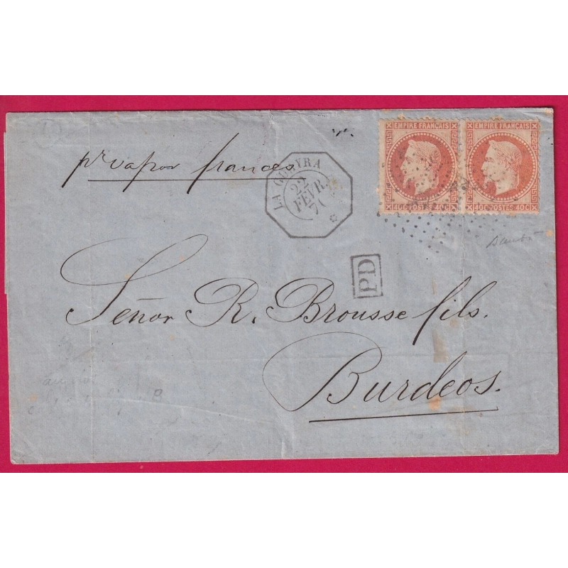 N°31 X2 CACHET CONSULAIRE LA GUAYRA VENEZUELA LOSANGE ANCRE POUR BORDEAUX LA GUAIRA LETTRE COVER