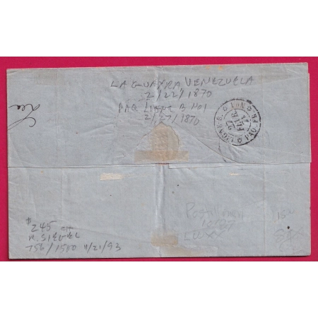 N°31 X2 CACHET CONSULAIRE LA GUAYRA VENEZUELA LOSANGE ANCRE POUR BORDEAUX LA GUAIRA LETTRE COVER