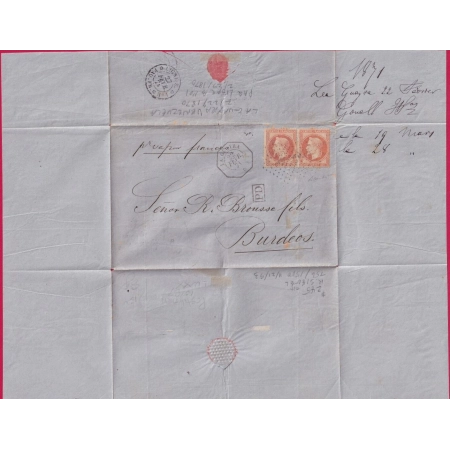 N°31 X2 CACHET CONSULAIRE LA GUAYRA VENEZUELA LOSANGE ANCRE POUR BORDEAUX LA GUAIRA LETTRE COVER